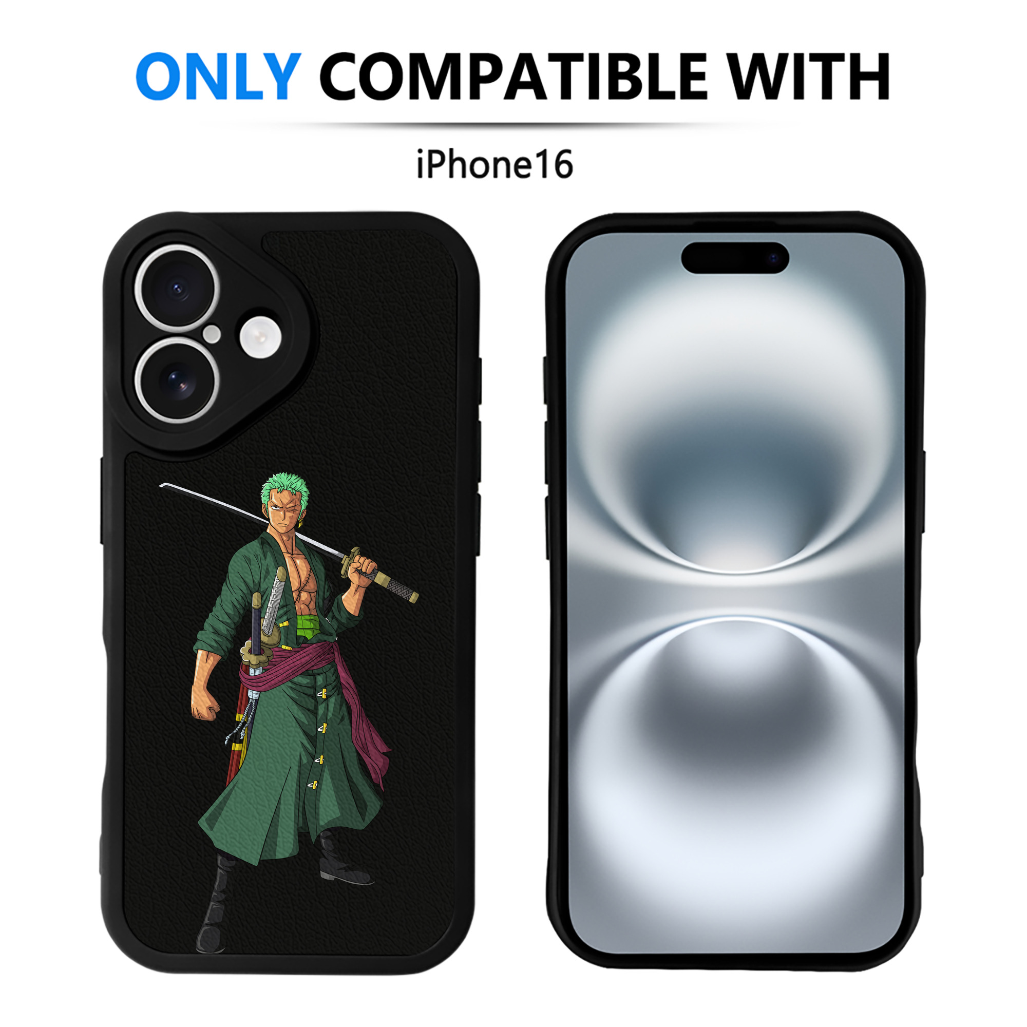 （画像用） ワンピース ロロノア・ゾロ ONE PIECE Roronoa Zoro 【iPhone 16シリーズ対応】シリコンスマホケース（レザー調） 材質：シリコン